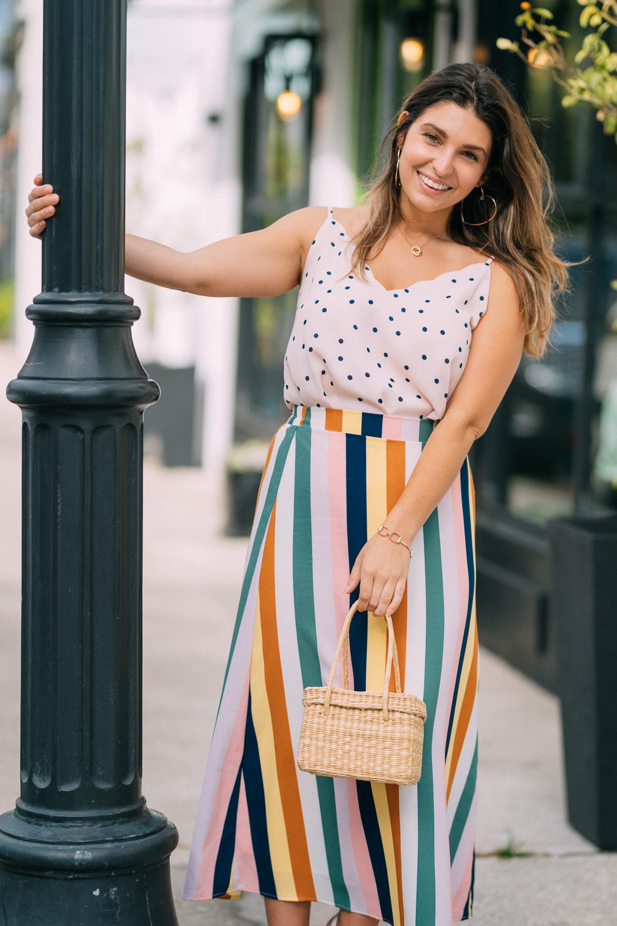 How to style a rainbow striped midi skirt for spring