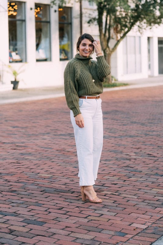 Green Chunky knit Sweater outfit